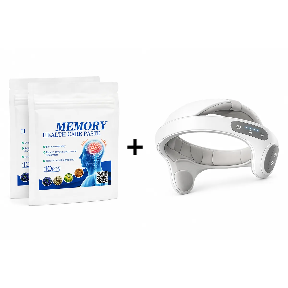 The Hartfell Kit — Memory Health Care patches plus a white scalp massager instrument
